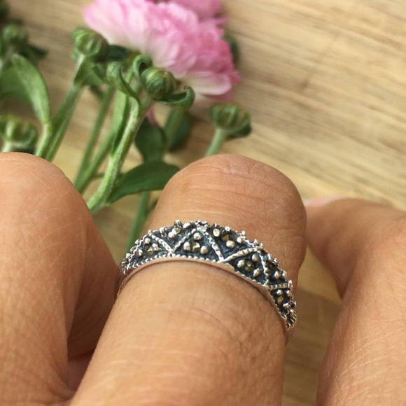 Marcasite Ring - Victorian Style Ring - Pyrite Ring - 925 Sterling Silver - Picture 5 of 11